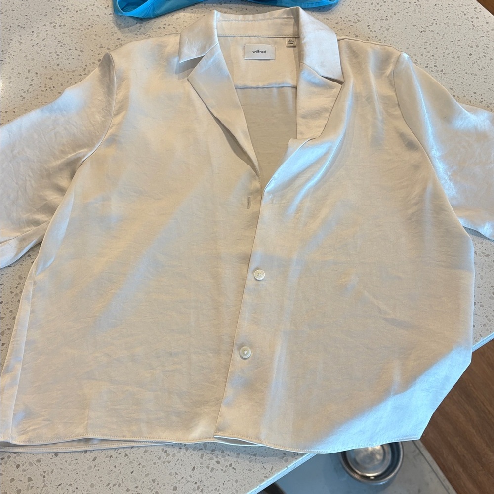 Wilfred Ivory Satin Blouse; Aritzia